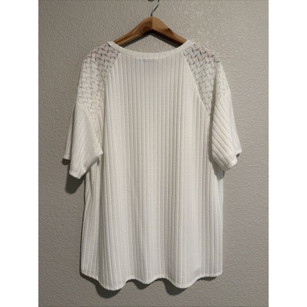 Boutique Tunic Top Blouse White Lace Crochet Sunday Career Soft Ribbed Plus 3XL - Picture 4 of 5